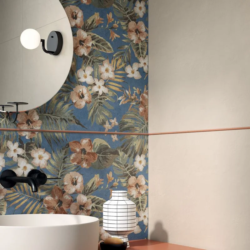 Banheiro moderno com azulejo de flores